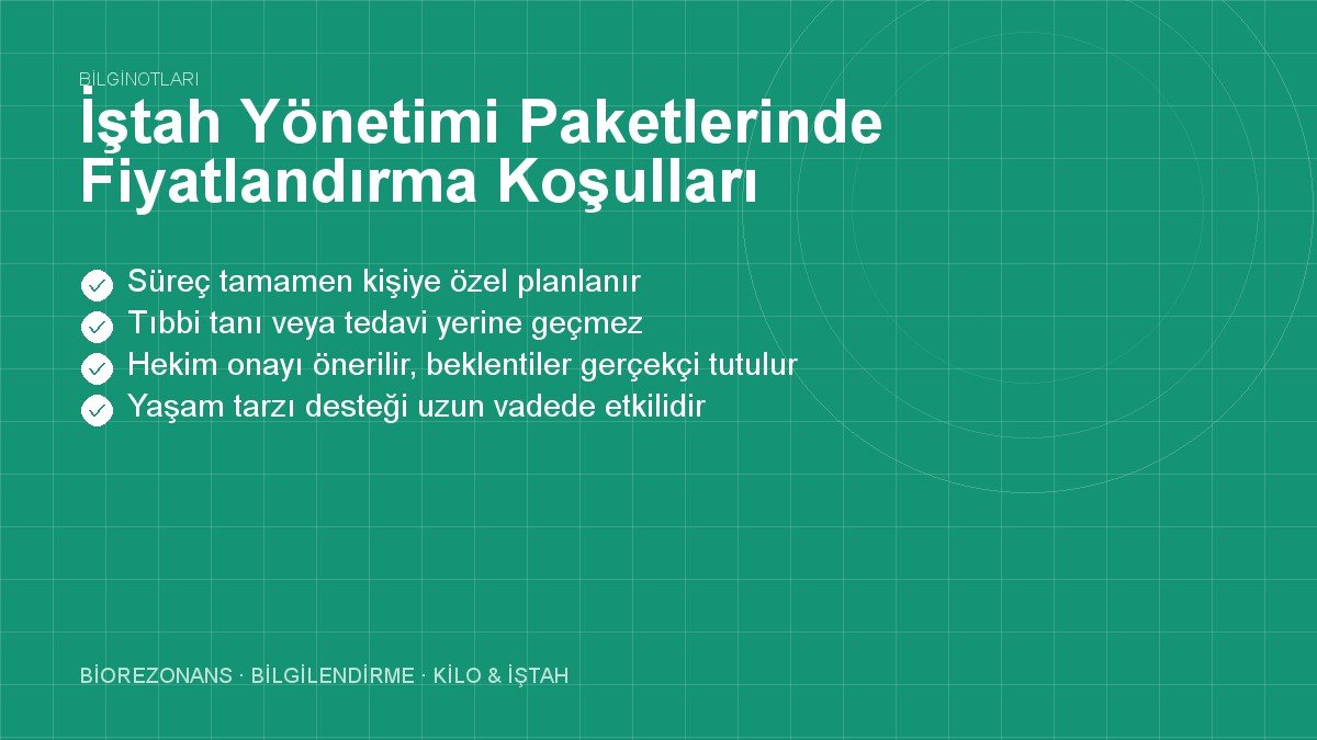 İştah Yönetimi Paketlerinde Fiyatlandırma Koşulları
